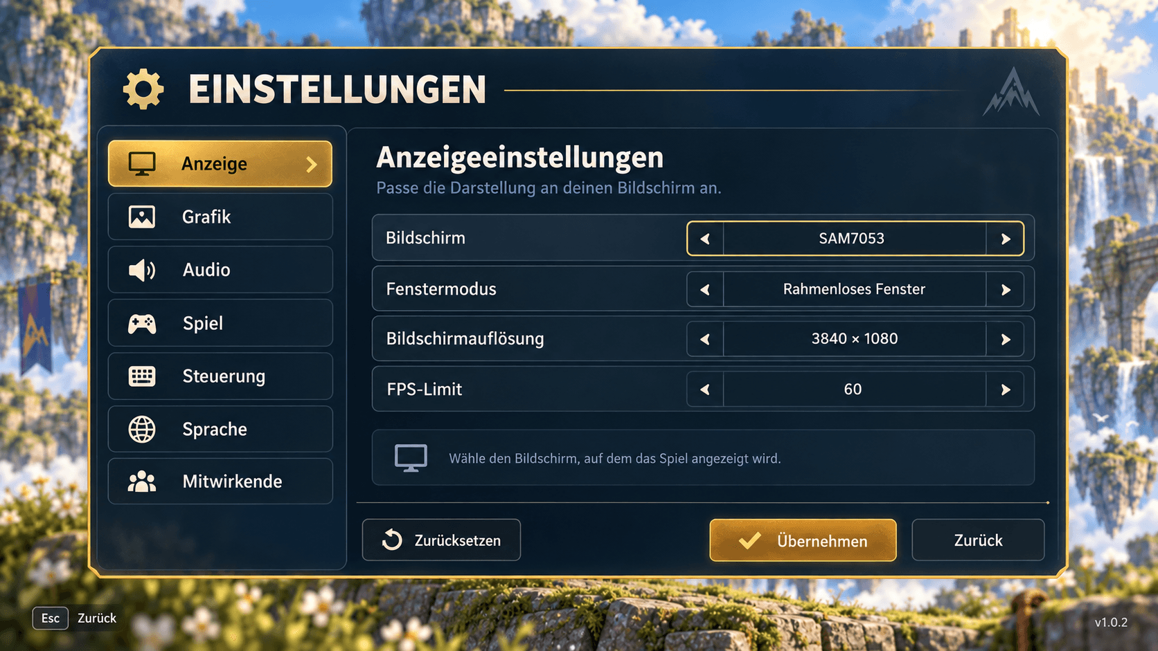 Settings mockup